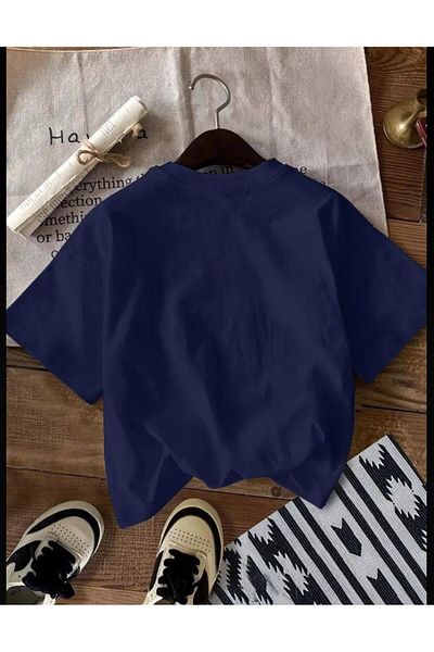 SELENA BUTİK Unisex Round Neck California Teddy Bear Navy Blue Cotton Tshirt