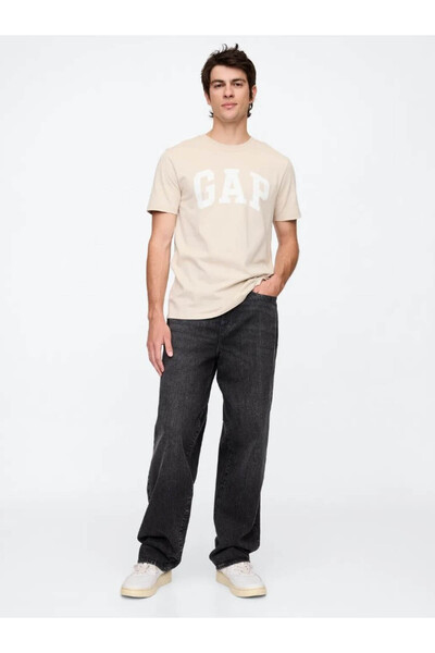 GAP 321814442 V-Everyday Soft Basic Logo t Beige Men's T-Shirt 856659023