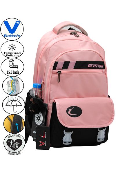Harmela 34300 Water Resistant Casual School Backpack Unisex School Bag Powder-Black