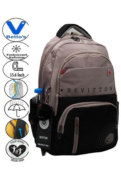 Harmela 34400 Water Resistant Casual Backpack Unisex School Bag Mink-Black