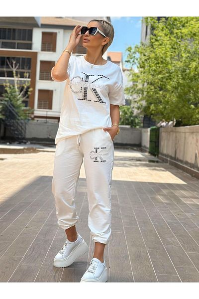Kokoşum Butik 4607 Πέτρινη αθλητική φόρμα Λευκή