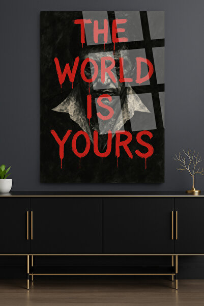 TAULART AL PACİNO "DÜNYA SENİN" SCARFACE CAM TABLO EV HEDİYESİ ULTRA CANLI RE...