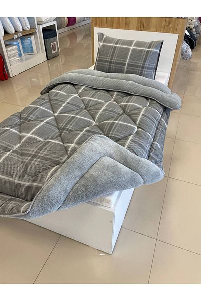Sudem Home Collection If It Does Not Rain - Single Luxury Elite Quilt and Pillowcase, Sapphire Gray