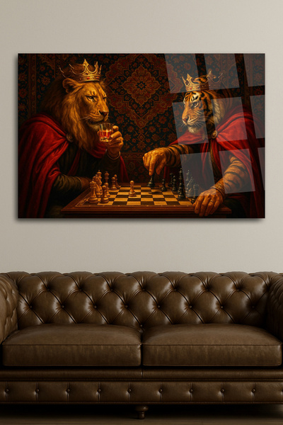 TAULART ASLAN KRAL VE KAPLAN KRAL SANTRANÇ MAÇI TABLO CAM TABLO EV HEDİYESİ U...
