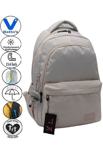 Harmela 34100 Water Resistant Daily School Backpack Unisex School Bag Beige