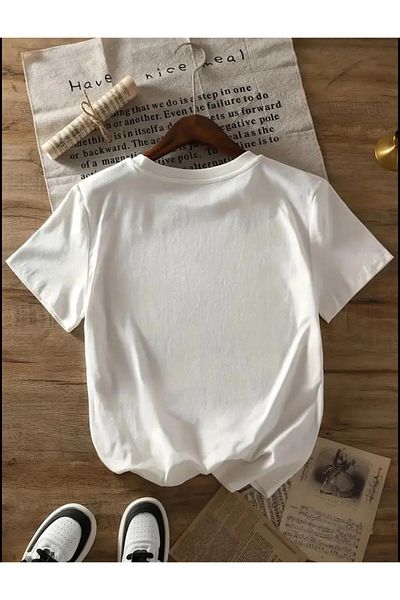 SELENA BUTİK Tricou unisex din bumbac alb cu guler rotund California Teddy Bear