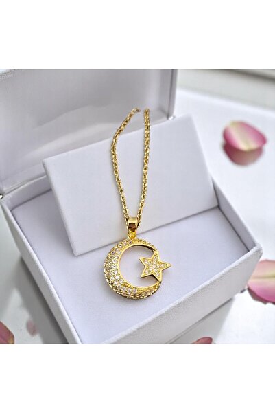 glanssieraad Altın Kaplama Zirkon Taşlı Çelik Ay Yıldız Kolye – Işıltılı Anlam