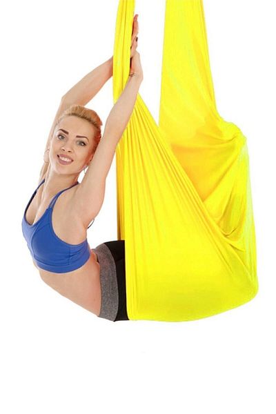 Bundera Yoga Fly Hammock Yellow Ceiling Hanger Anti-Gravity Fitness Pilates Aerial Acrobatics Exercise Balance Machine