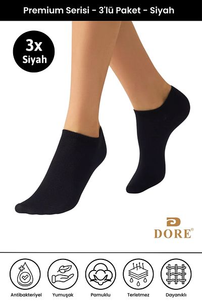 Dore Original 3 Pairs Premium Anti-Sweat Comfort Model Breathable Seamless Invisible Solid Color Booties Socks
