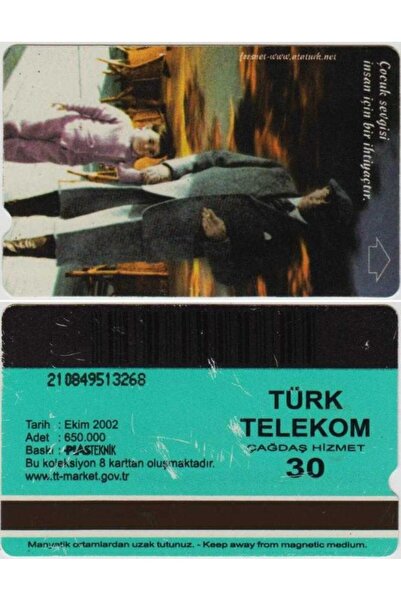 Banknoting TÜRK TELEKOM 30'LUK TELEFON KARTI. EKİM 2002 ATATÜRK - ÇOCUK SEVGİSİ.