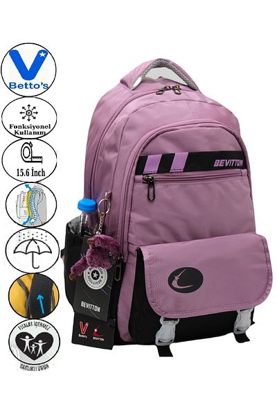 Harmela 34300 Water Resistant Casual School Backpack Unisex School Bag Plum-Black