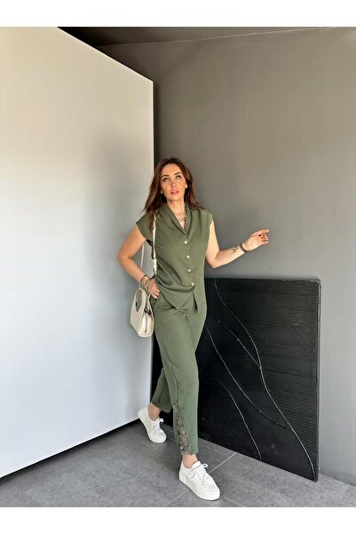 Zerrincan Giyim Haki Paçası Fistolu Keten Takım