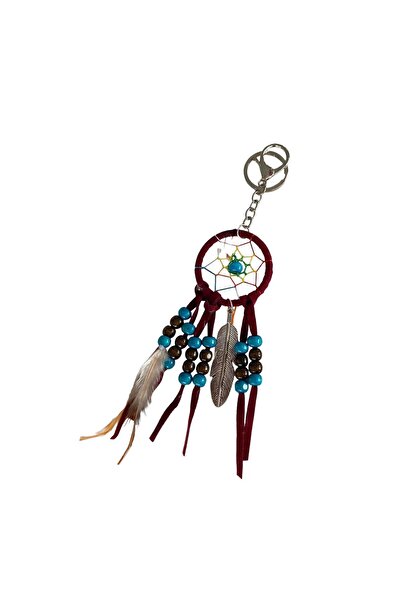 TAKIŞTIR Burgundy Color Beaded Dream Catcher Detailed Keychain