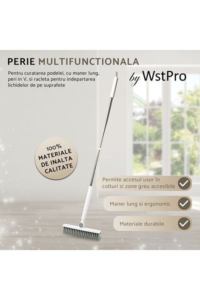 WSTPRO Perie multifunctionala WstPro pentru curatat podele si rosturi, maner lung 106 cm, peri in V