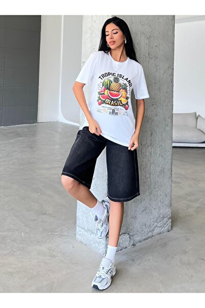 Maule Detail přezky Volný střih Ležérní Baggy Jean Jeans Volné dámské bermudy Džínové šortky pod kolena @casoria