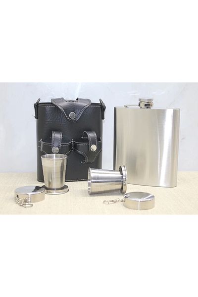 PRATİKOBA Leather Sheathed Flask Set Alk3931