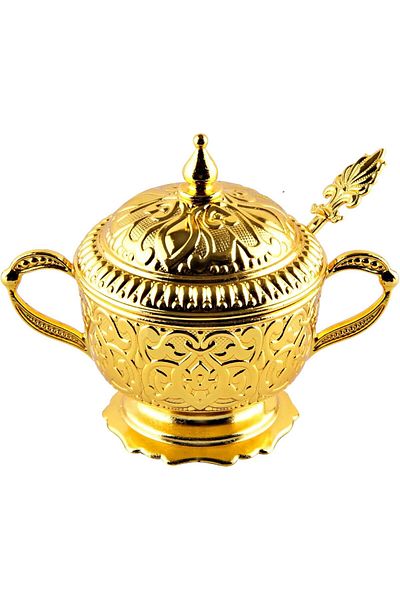 KT HOME Sugar Bowl Zamak Bowl Height 11 Cm Width 13 Cm (Spoon Included)