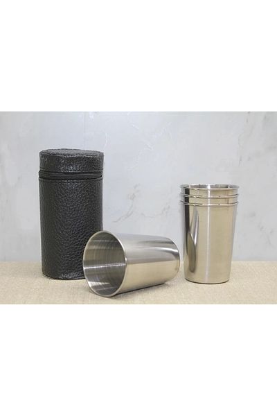 PRATİKOBA Set of 4 Shot Glasses with Leather Case Alk3926