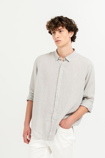 GMG FIRENZE Men's Linen Shirt - With Bottom Brit, 100% Linen, Regular Fit