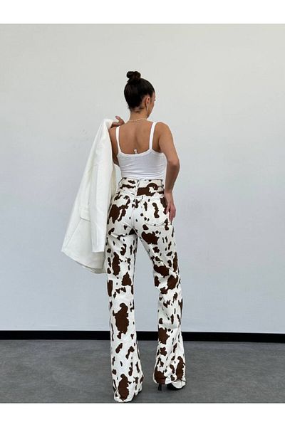 DENİKK Trend Special Design Patterned Wide Leg Comfortable Fit Wide Leg Palazzo Trousers
