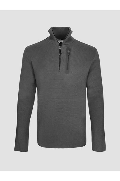 GMG FIRENZE Stand Collar Zipper Detailed Slim Fit Men's Sweater