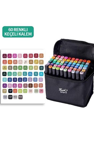 MAVIGOK 60-Color Dual-Tip Broad/Fine Tip Felt Marker Set - Professional Drawing and Coloring