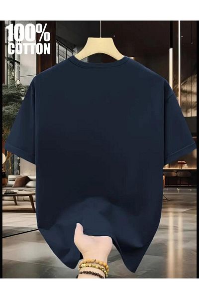 SELENA BUTİK Unisex Round Neck Whale Navy Blue Cotton T-Shirt