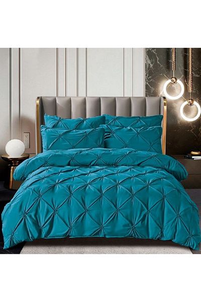JOJO Double Bed Linen, Cotton With Pleats, 6 Pieces, 230x250cm, Home, Dark Turquoise