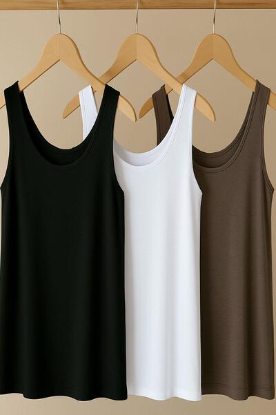 EFFE 3 Pieces A-Line Plus Size Cotton Thick Strap Tank Top T-Shirt