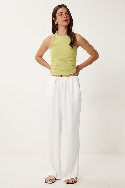 Lovelyİstanbul Draped Satin Trousers Ecru Lns0027