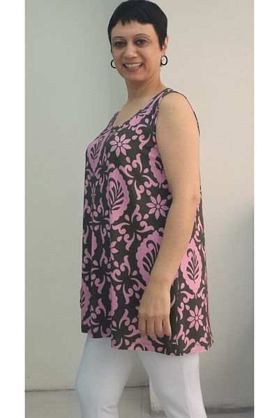 Mertcan Butik Pink Khaki Green Patterned Thick Strap Combed Viscose T-Shirt