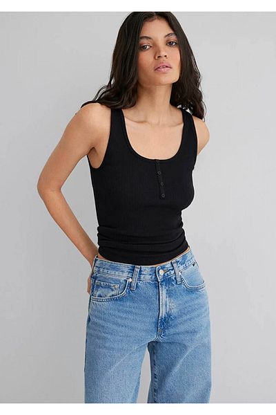 Mavi Button Detailed Black Women's Sleeveless T-Shirt M1613143-900