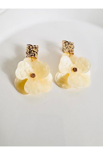 DEVİ fashion Acrylic Flower Gold Earrings 6 cm