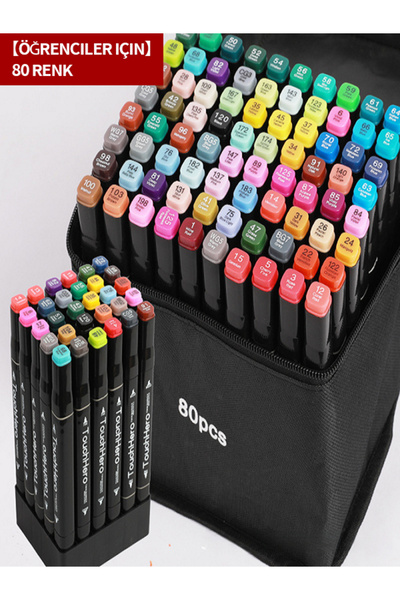 MAVIGOK 80 Renkli Çift Uçlu Kalın/İnce Uçlu Keçeli Marker Seti - Profesyonel Çizim ve Boyama