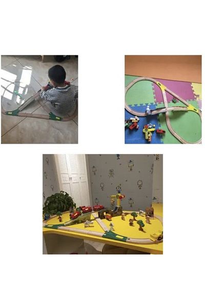 zola Wooden circuit set with electric train, 57 pieces: bridge, people, cars, trees, crane, 3.2 m track