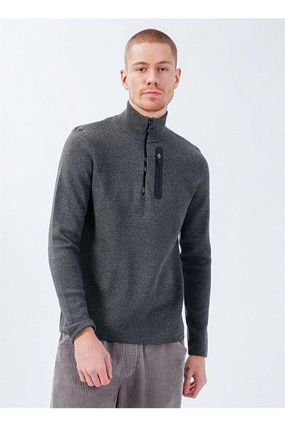 GMG FIRENZE Stand Collar Zipper Detailed Slim Fit Men's Sweater