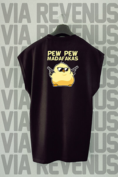 Vordevia Tricou sport cu mânecă zero cu imprimeu la spate PEW PEW