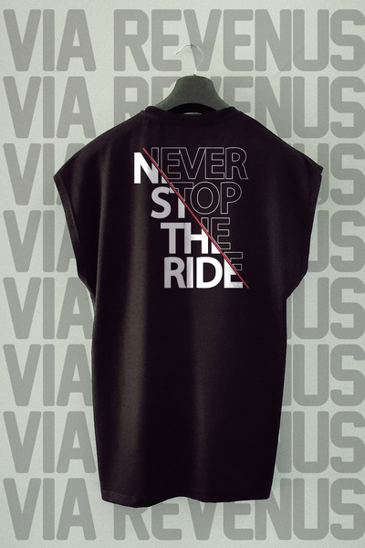 Vordevia Never Stop The Ride / Tricou sport cu mânecă zero cu imprimeu pe spate pentru motociclist