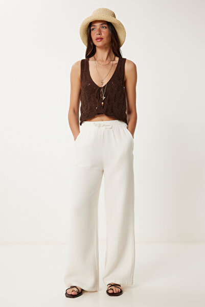 Lovelyİstanbul Muslin Palazzo pantalone SVETLO KREMA LMX0008