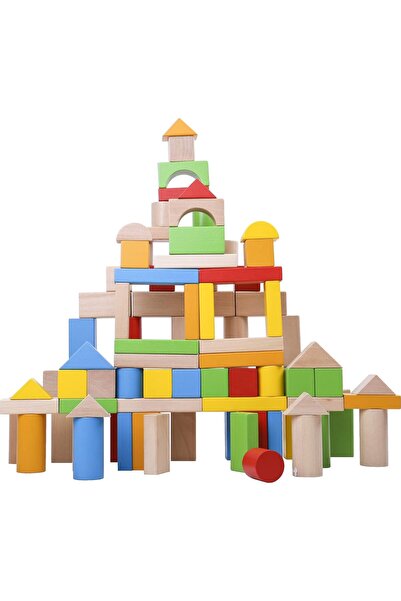zola Set 100 de cuburi din lemn, colorate pentru construit, cutie depozitare, 36 luni