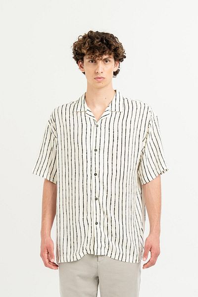 GMG FIRENZE Striped Apaj Collar Men's Shirt - 100% Viscon, Short Sleeve