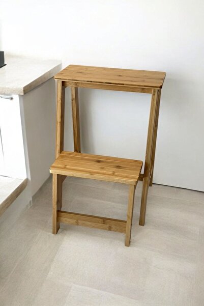 morponi Bambu Basamaklı Katlanabilir Merdiven Mutfak Tabure Vernikli Kalın Ma...