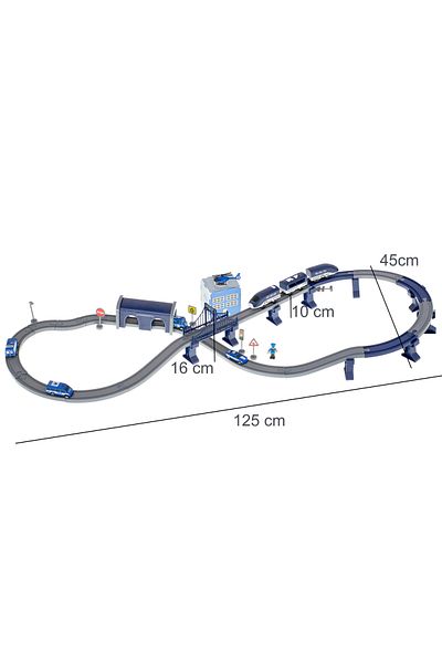 zola Electric police train track 92 pieces, with wagons, car, bus, figurine, 300 cm