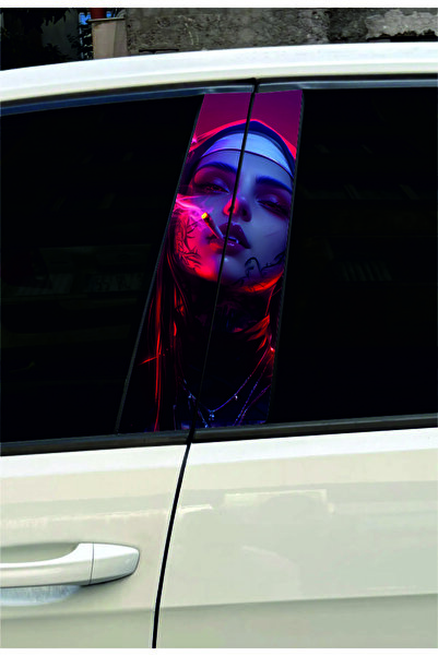 Sticksy Rahibe Baskılı Araç Kapı Direk Kaplama Folyo Sticker 2'li UV BASKI