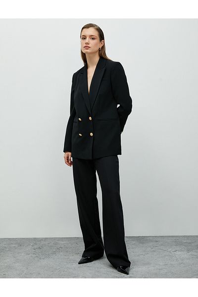 Koton Fabric Trousers High Waist Buttoned Normal Leg
