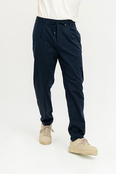 GMG FIRENZE Navy Blue Gmg Men's Brushed Trousers - Standard Waist, Regular Fit GU24MSS01020