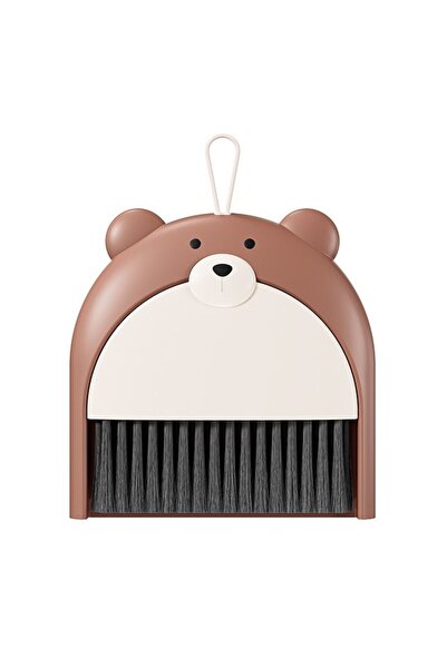 Flippy Set mătură și făraș, Flippy, pentru birou, PP, model cu ursuleți, 23,5 x 18 cm, maro