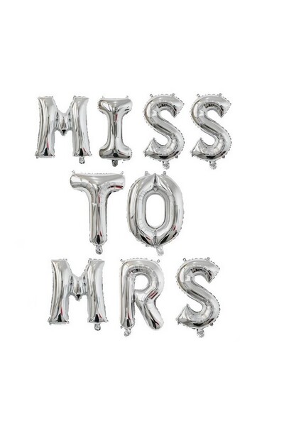 Flippy Metallic Foil Balloon Set - 'Miss to Mrs' 40 cm Silver Letters