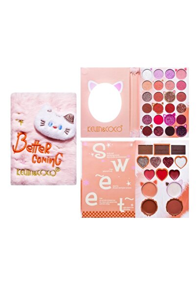 The Hub Set machiaj Kevin&Coco, 38 culori, fard ochi, iluminatoare, contouring, husă pufoasă, Multicolor