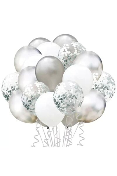 Flippy Set of 15 party balloons, Flippy, white/silver, 30 cm